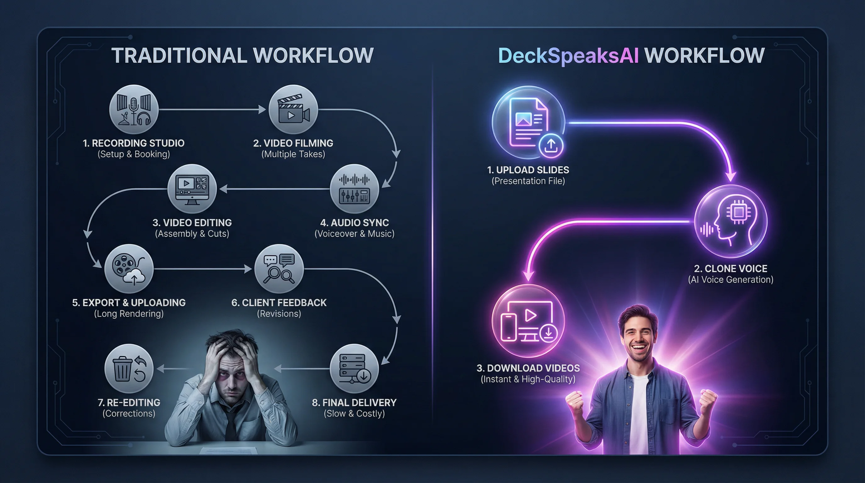 Traditional Recording vs DeckSpeaksAI - Side by side comparison